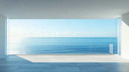 Fototapeta premium An empty balcony with a light blue ocean view 