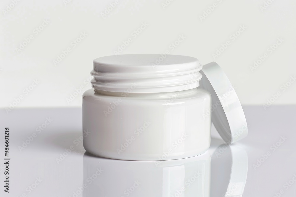 Poster a simple still life image of a white jar with a lid resting on a table