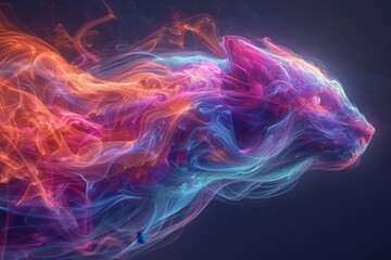 Fototapeta premium A colorful cat with a long tail is shown in a smokey background