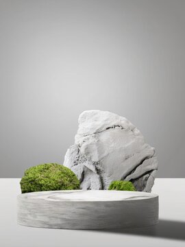 3D premium gray plaster base artistic minimalist rendering background. Exquisite skin care and cosmetics exhibition design.