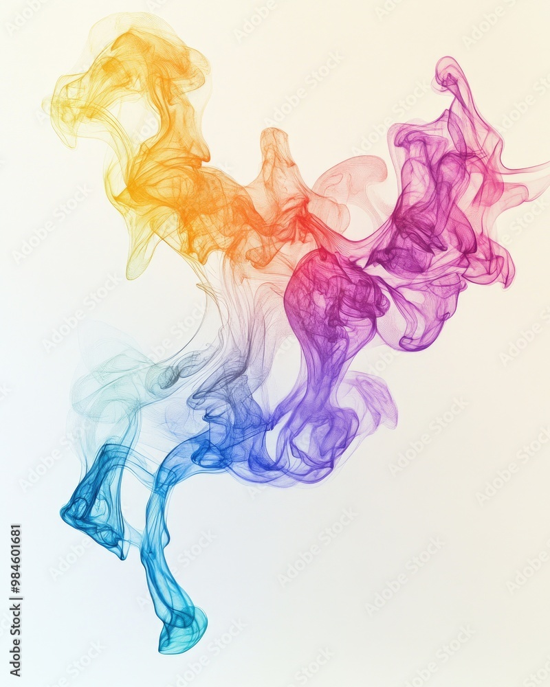 Poster Line art depiction of colorful smoke on a white backdrop