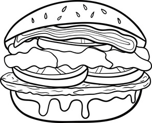 Hand-drawn hamburger, only in outlines with a transparent background
