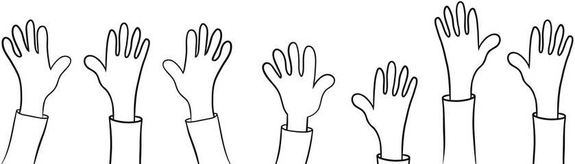 Set of hands raised upwards, with transparency