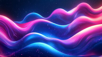 Abstract Neon Waves with Glittering Particles