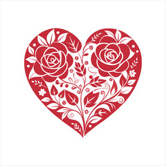 Design a heart shape intricately filled with floral patterns, such as roses, leaves, and vines, perfect for wedding invitations or romantic-themed branding.