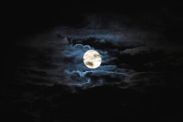 Full super moon and clouds witn copy space