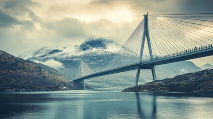 Obraz premium Cable bridge over Norwegian fjord.