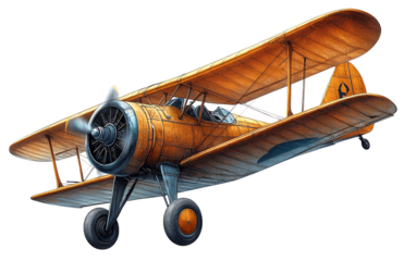 Biplane engaged in aerial combat, isolated on white background, clip art style