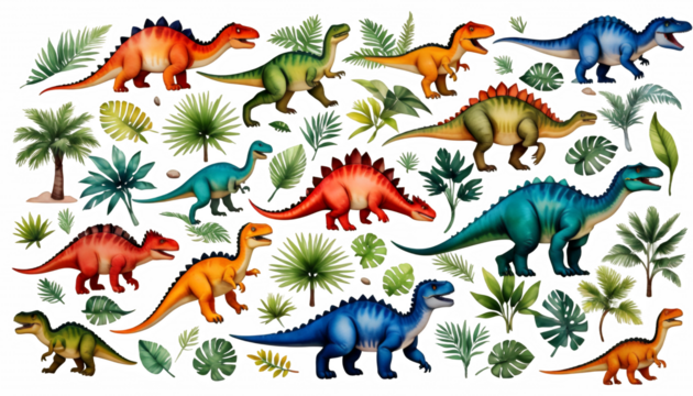  dinosaurs banner watercolor dinosaur card watercolor birthday baby design illustration prehistoric green jurassic nature plant dino decoration shower animal cute banner cartoon art hand wildlife