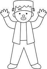 Cute boy wearing Halloween Frankenstein costume outline vector.
Boy celebrate Halloween wear Frankenstein monster costume outline vector.
kid dressed like a Frankenstein outline svg. 