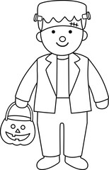 Cute boy wearing Halloween Frankenstein costume outline vector.
Boy celebrate Halloween wear Frankenstein monster costume outline vector.
kid dressed like a Frankenstein outline svg. 