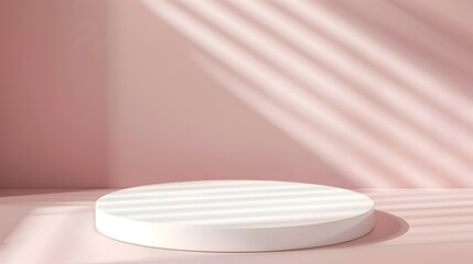 White Round Platform on Soft Pink Backdrop for Beauty and Skincare Product Presentation