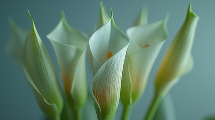 Close-up of White Calla Lilies with Green Stems