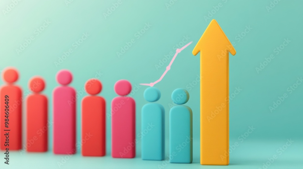 Poster a visual representation of growth, featuring colorful figures with an upward arrow, symbolizing prog