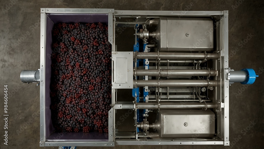 Poster top view of a grape processing machine.