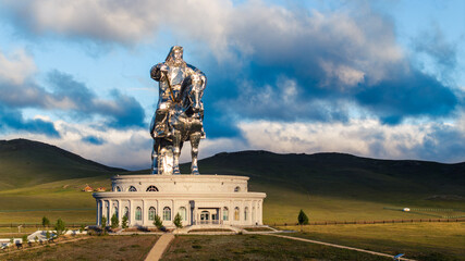 Mongolian ruler horse statue with dramatic sky