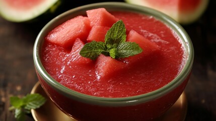 Contrasting flavors: watermelon's sweetness, gazpacho's tang