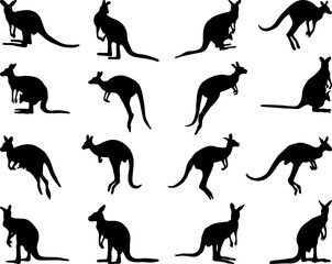 Black silhouettes of kangaroo 