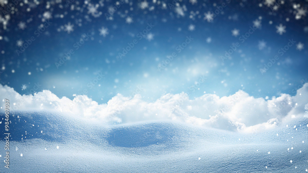 Poster Winter landscape with snow and snowdrift against blue sky with clouds