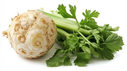 Celery root with leaf.