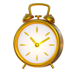 Golden alarm clock 3d on png transparent background.