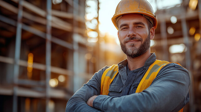 portrait of a construction worker, professional and confident, industry concept