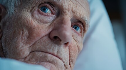 An elderly gentleman in a hospital setting, representing care, rest, and the end stages of life.
