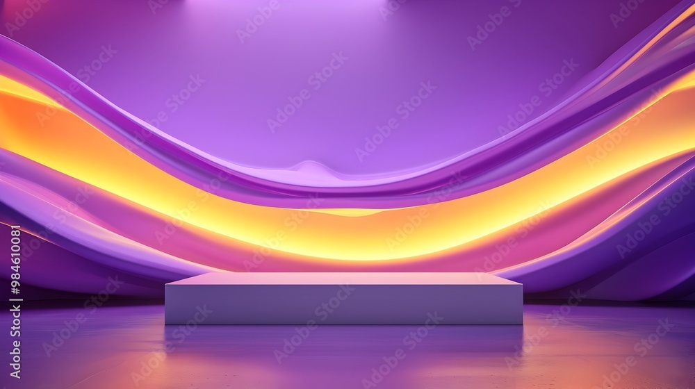 Aufkleber sleek neon waves flow across futuristic empty display platform background