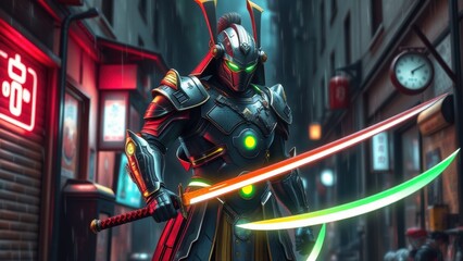 Futuristic Samurai Warrior with Glowing Armor