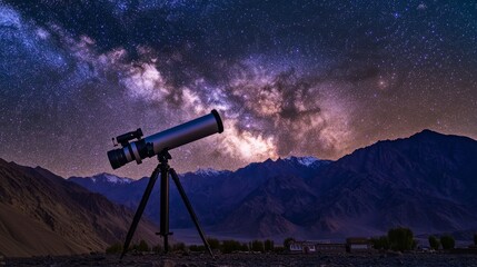 A Ladakhi stargazing experience, with a telescope set up under the crystal-clear night sky, revealing the beauty of distant galaxies