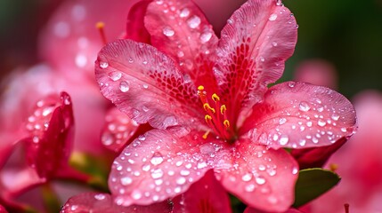 Azalea flower close up with dew