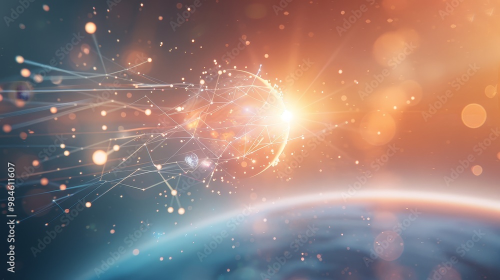 Aufkleber a vibrant cosmic scene depicting a glowing celestial object moving through space, surrounded by shim