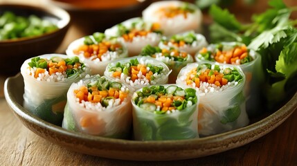 Fresh Vietnamese spring rolls with dipping sauce