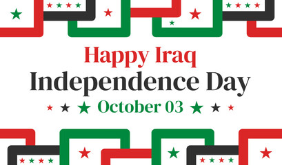 Happy Iraq Independence Day patriotic background with colors and text greetings in the center