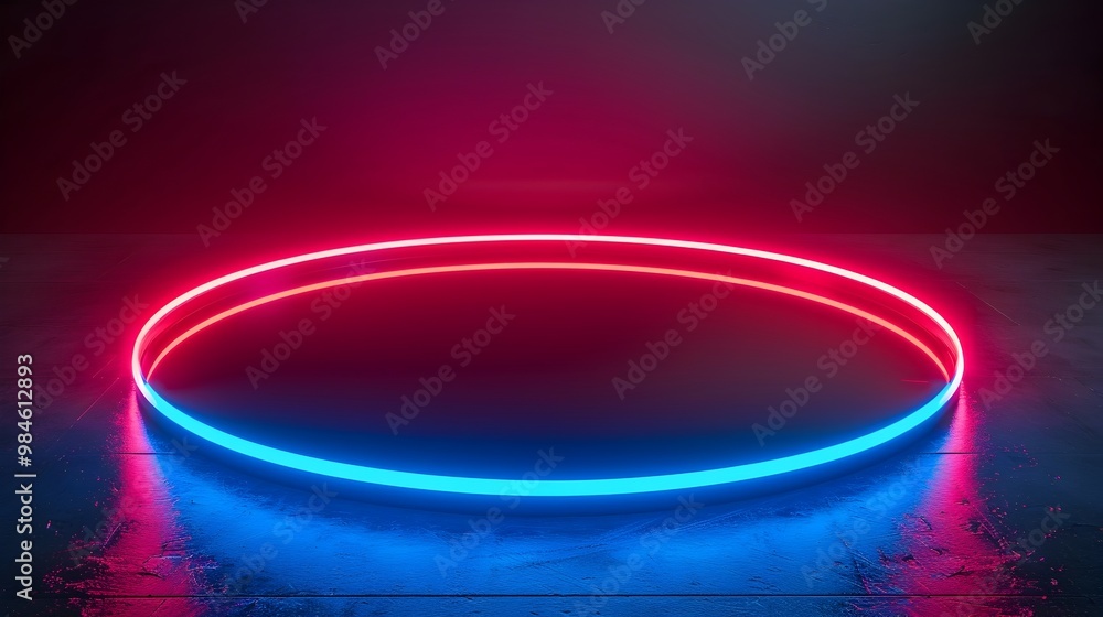 Poster vibrant neon pulsing circles backdrop for product showcase or conceptual display