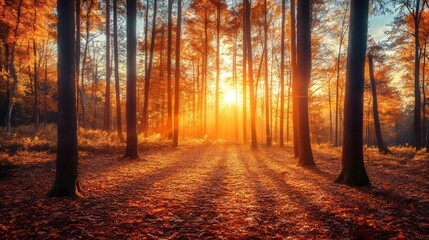 Obraz premium Autumn forest at sunrise