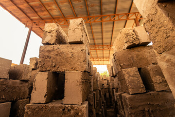 clay traditional bricks before fire