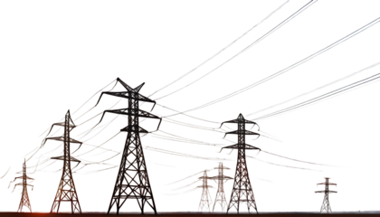  3d powerlines sunrise electric power tower line supply generation electricity steel cable energy pylon industry row tall high blue structure tree generator engineering signs orange voltage