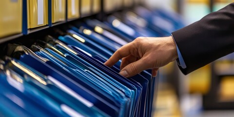 An auditor inspects files and documents to verify compliance, ensuring accurate data management and proper oversight for thorough evaluation, upholding standards of transparency and accountability