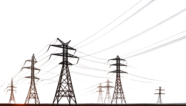  3d powerlines sunrise electric power tower line supply generation electricity steel cable energy pylon industry row tall high blue structure tree generator engineering signs orange voltage