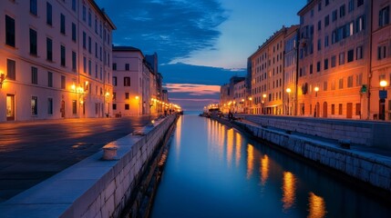 Trieste's twilight, buildings by the sea