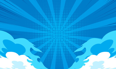 blue comic background with cartoon clouds © Asta Desain