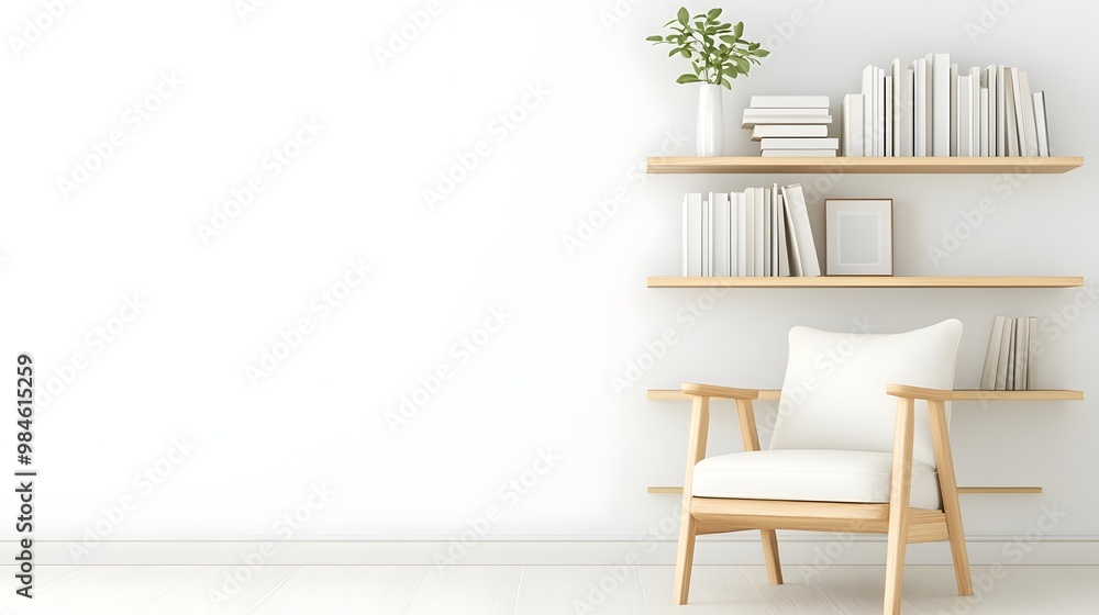 Poster symmetrical bookshelf display - cozy reading nook with art and decor elements for elegant home organ