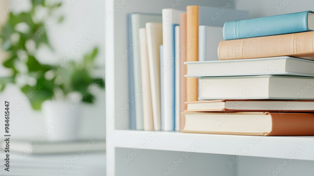Poster charming organized bookshelf - cozy corner display of genre-arranged book spines creating an invitin