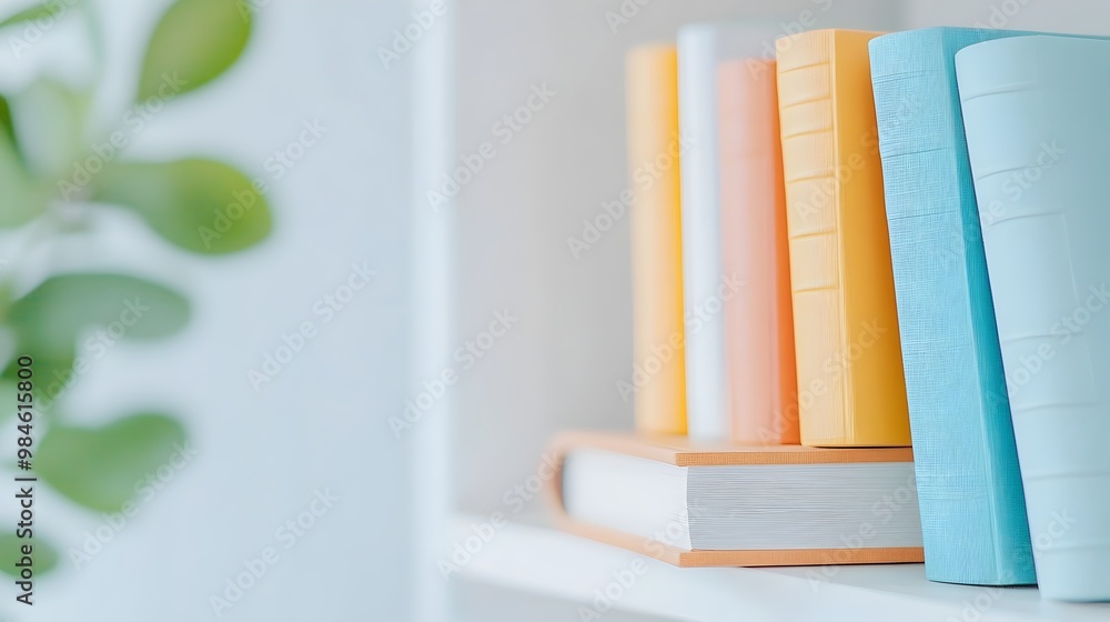 Poster cozy organized bookshelf - genre-categorized book spines creating a neat and inviting living space c