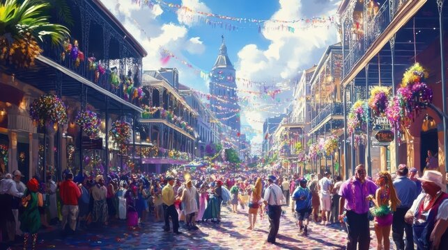 Vibrant and Festive New Orleans Bourbon Street Scene