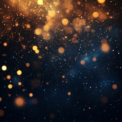 Golden Dust and Bokeh on Blue Background, bokeh, glow, abstract