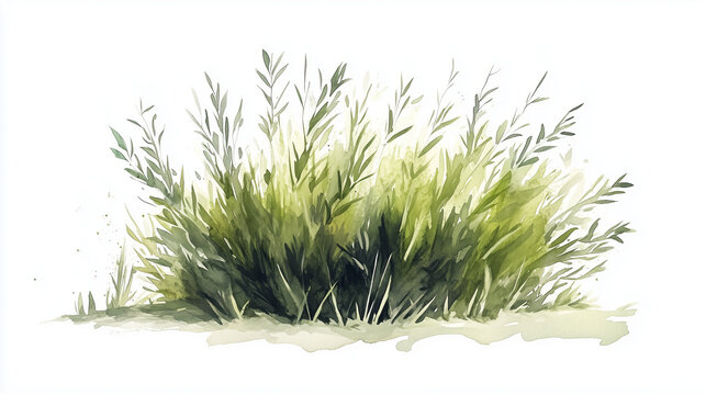 Watercolor illustration of a lush green bush with delicate leaves.