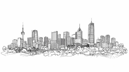 A line art vector illustration of the seoul skyline. City Skyline. Illustration