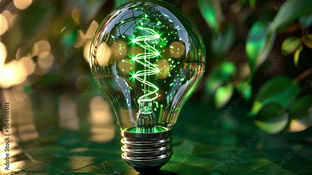Poster a clear light bulb with a green glow is surrounded by vivid greenery, representing an innovative app